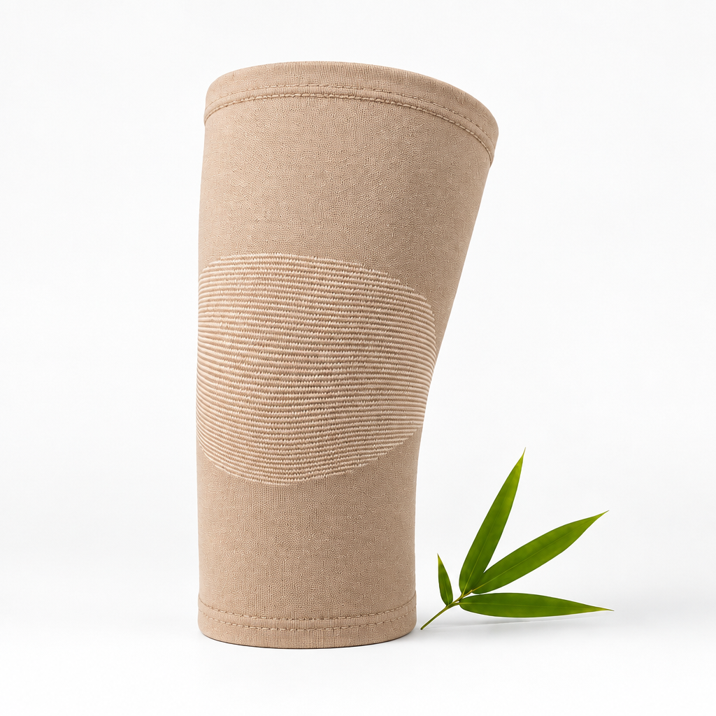 Beige bamboo knee sleeve shown on a white background